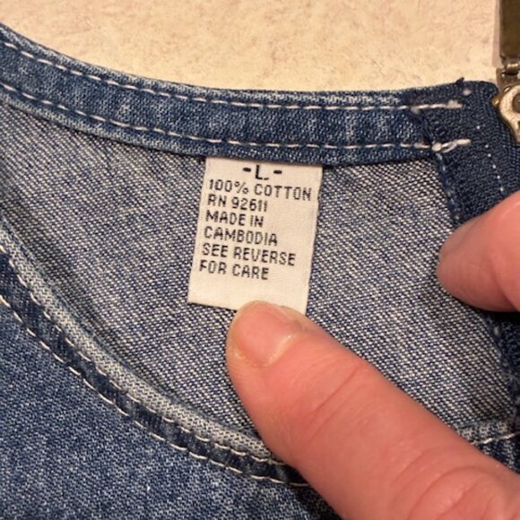 J.L.N.Y. Women's Blue Medium Wash Denim Jean Dress Embroidery Flowers Size L - Picture 6 of 10